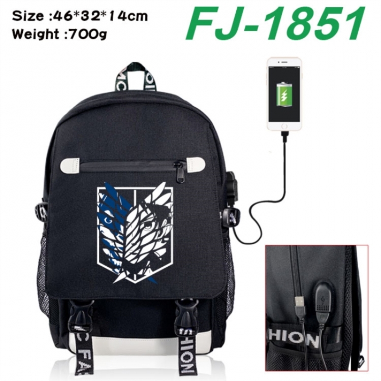 Shingeki no Kyojin canvas USB backpack cartoon print student backpack 46X32X14CM 700g 