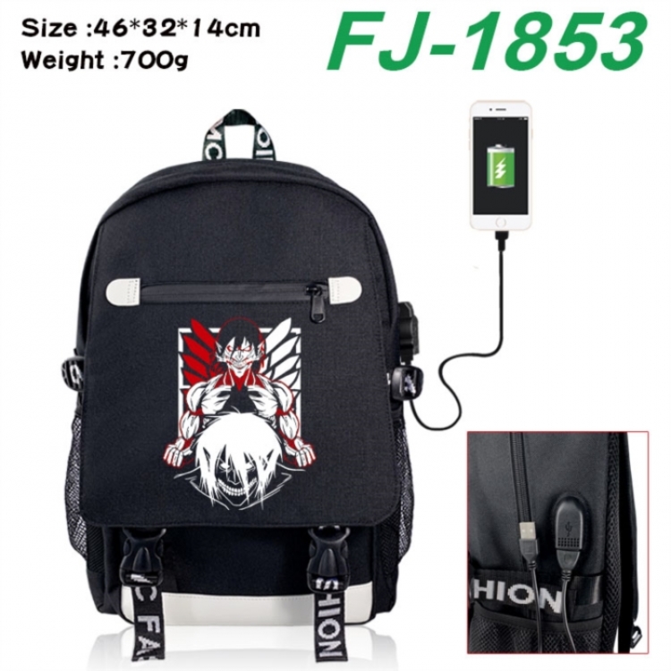 Shingeki no Kyojin canvas USB backpack cartoon print student backpack 46X32X14CM 700g 