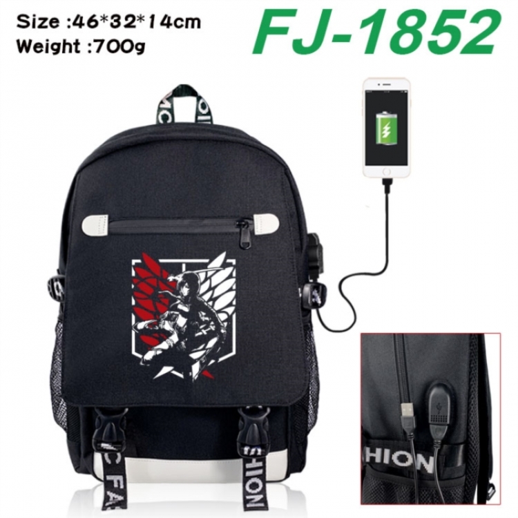 Shingeki no Kyojin canvas USB backpack cartoon print student backpack 46X32X14CM 700g 