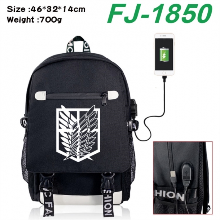 Shingeki no Kyojin canvas USB backpack cartoon print student backpack 46X32X14CM 700g 