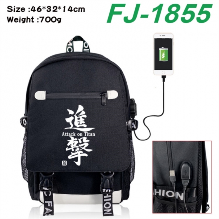 Shingeki no Kyojin canvas USB backpack cartoon print student backpack 46X32X14CM 700g 