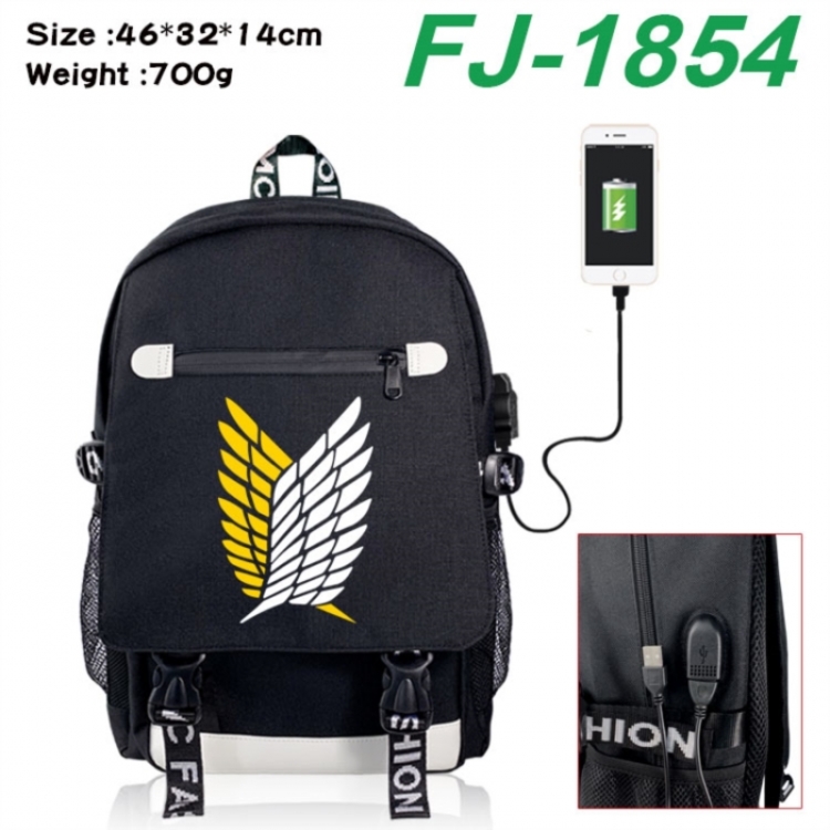 Shingeki no Kyojin canvas USB backpack cartoon print student backpack 46X32X14CM 700g 