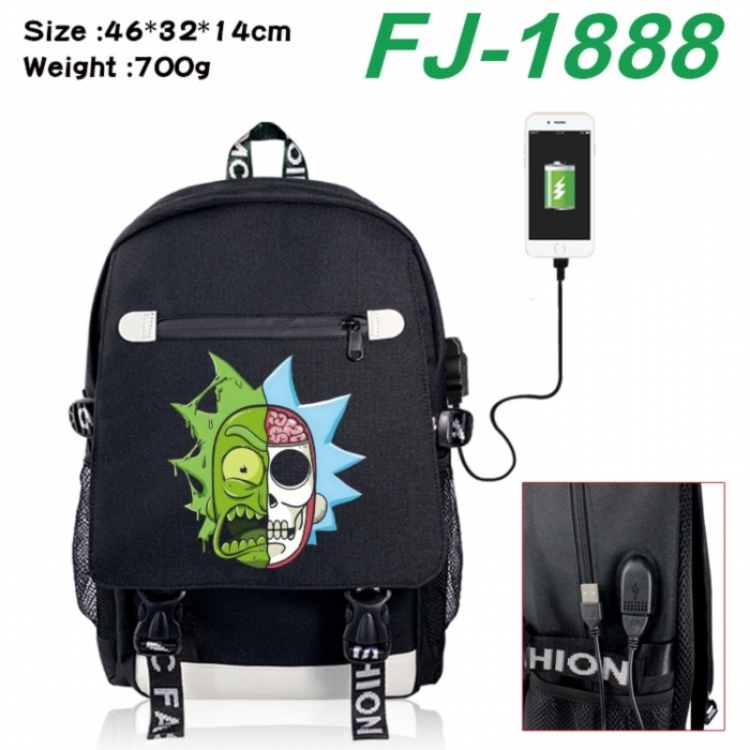 Rick and Morty canvas USB backpack cartoon print student backpack 46X32X14CM 700g 