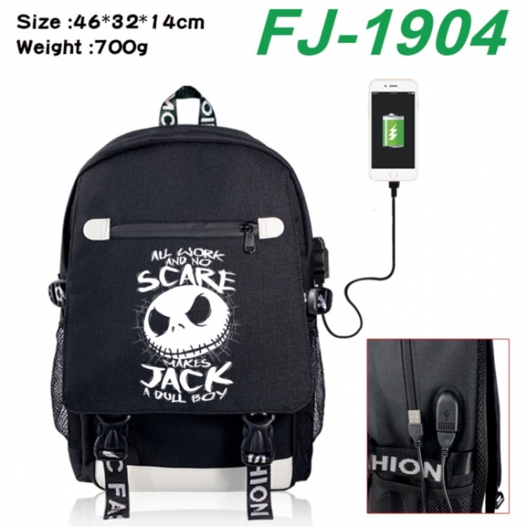 The Nightmare Before Christmas canvas USB backpack cartoon print student backpack 46X32X14CM 700g 