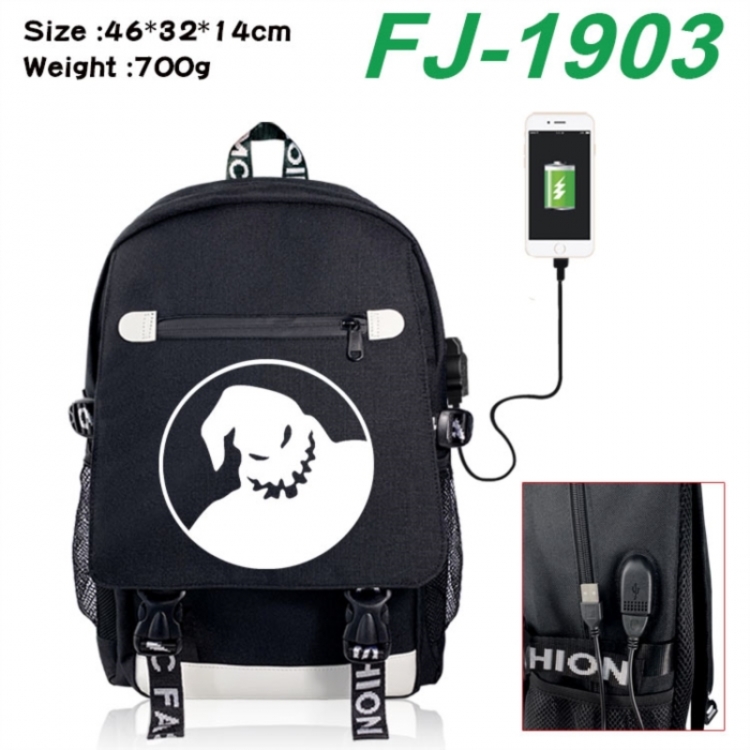 The Nightmare Before Christmas canvas USB backpack cartoon print student backpack 46X32X14CM 700g 