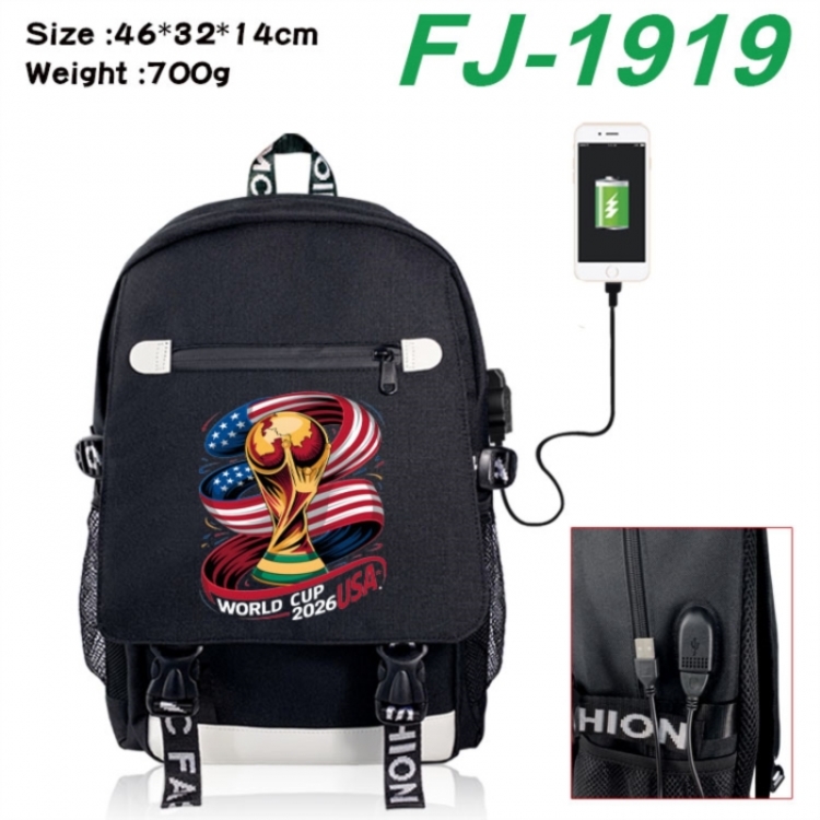 FIFA World Cup canvas USB backpack cartoon print student backpack 46X32X14CM 700g 