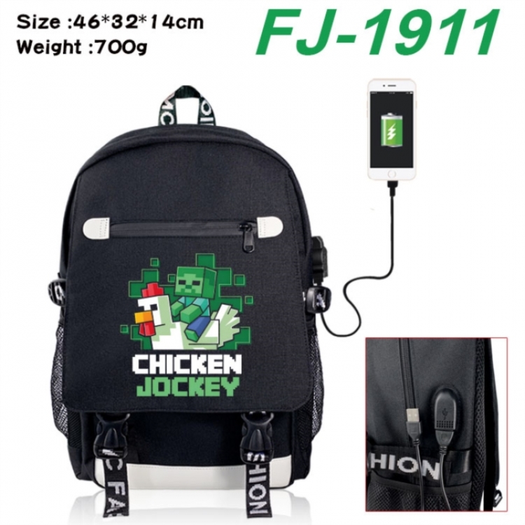 Minecraft canvas USB backpack cartoon print student backpack 46X32X14CM 700g 