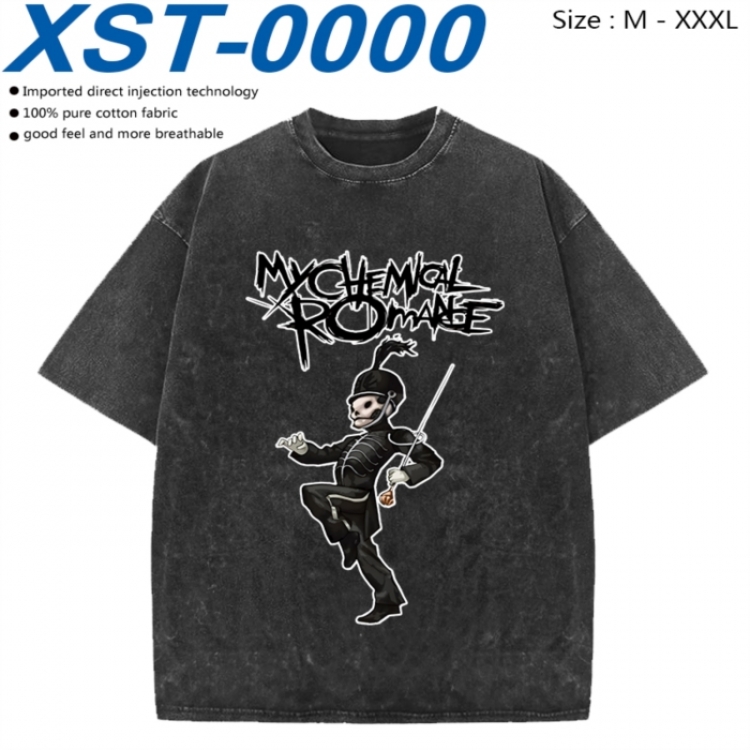 My chemical romance Cotton direct spray color print washed denim T-shirt 250g from M to 3XL