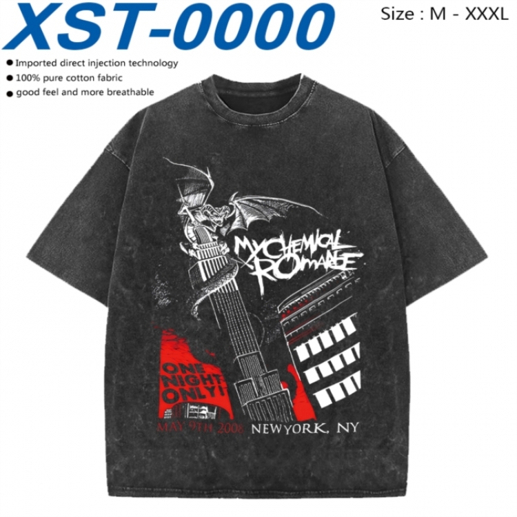 My chemical romance Cotton direct spray color print washed denim T-shirt 250g from M to 3XL