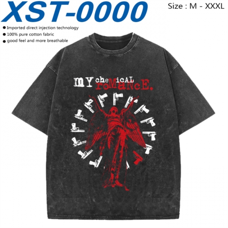 My chemical romance Cotton direct spray color print washed denim T-shirt 250g from M to 3XL