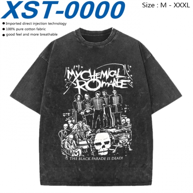 My chemical romance Cotton direct spray color print washed denim T-shirt 250g from M to 3XL