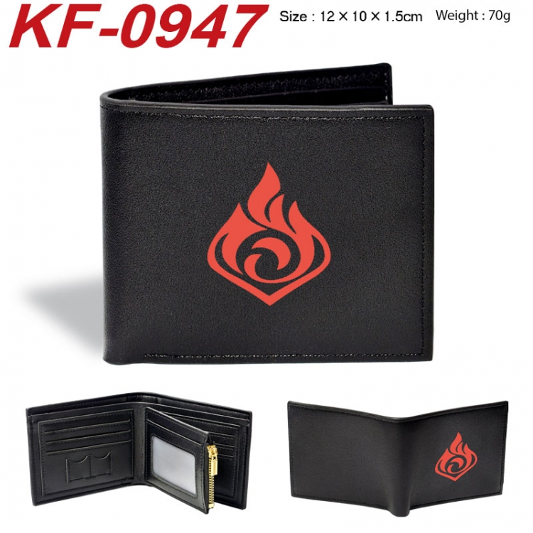 Genshin Impact Anime peripheral black brown leather double fold wallet 12X10X1.5CM 70g
