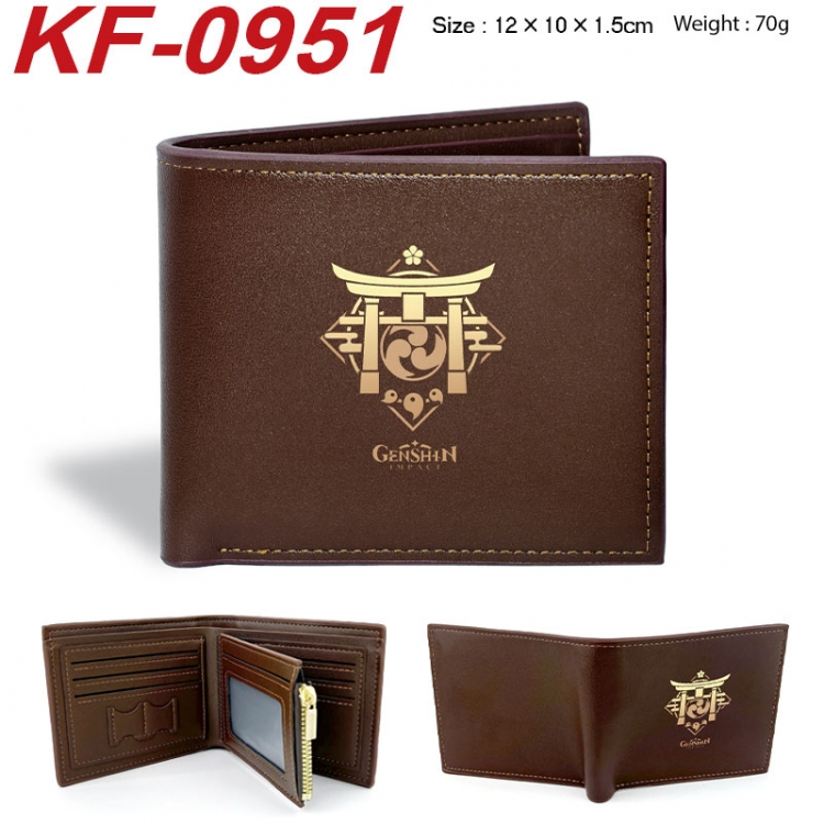 Genshin Impact Anime peripheral black brown leather double fold wallet 12X10X1.5CM 70g