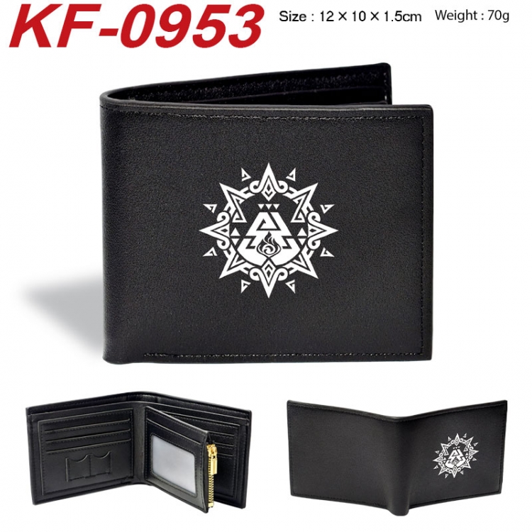 Genshin Impact Anime peripheral black brown leather double fold wallet 12X10X1.5CM 70g