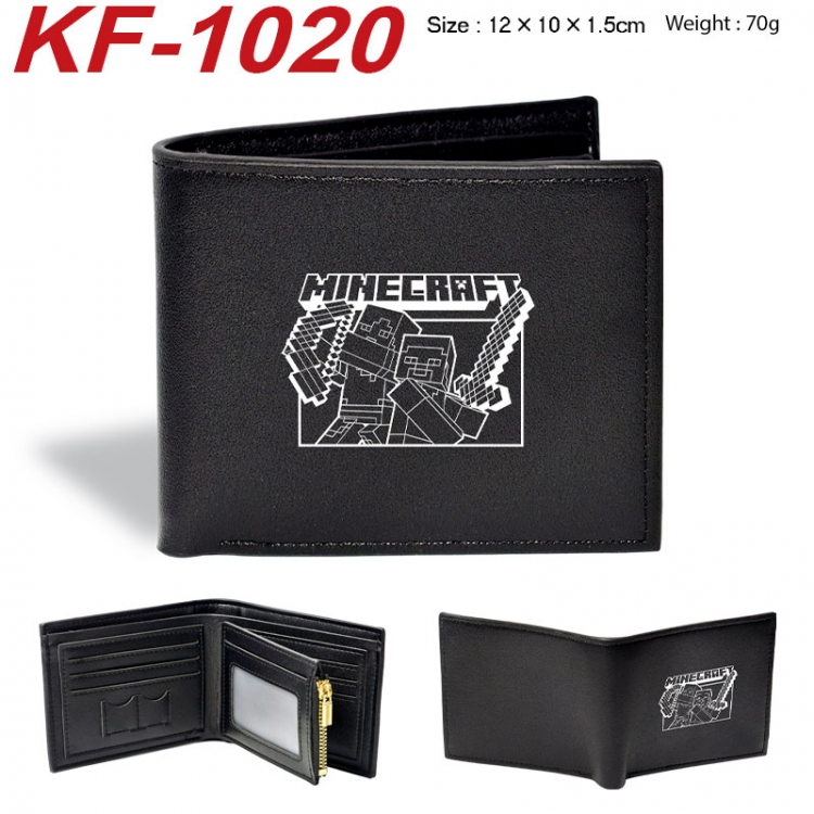 Minecraft Anime peripheral black brown leather double fold wallet 12X10X1.5CM 70g