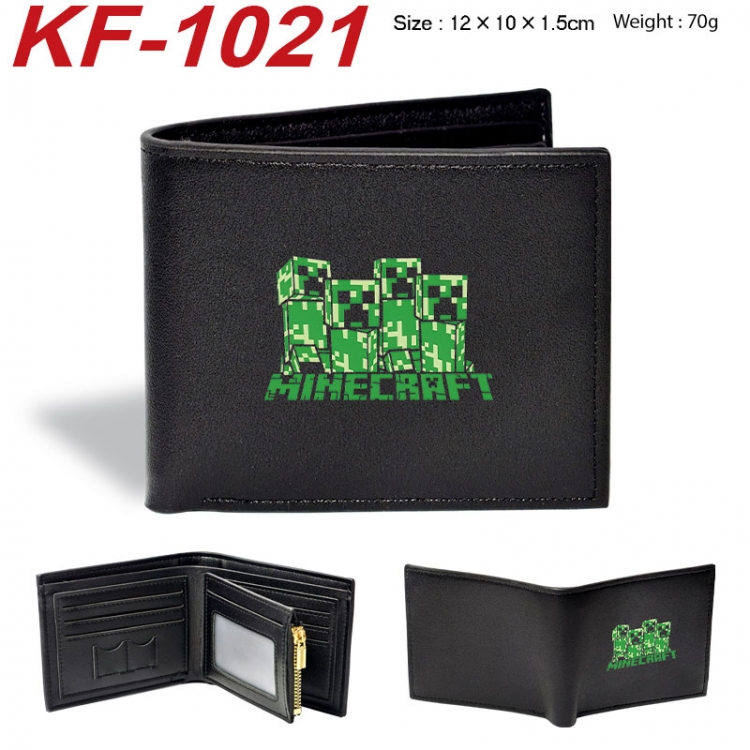 Minecraft Anime peripheral black brown leather double fold wallet 12X10X1.5CM 70g