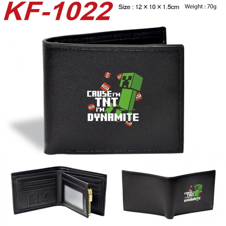 Minecraft Anime peripheral black brown leather double fold wallet 12X10X1.5CM 70g