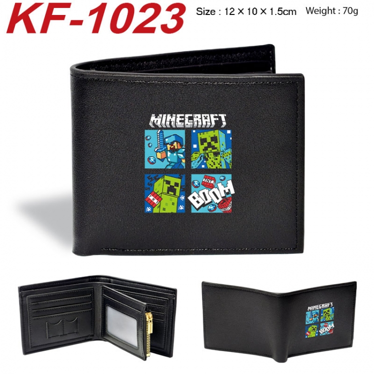 Minecraft Anime peripheral black brown leather double fold wallet 12X10X1.5CM 70g