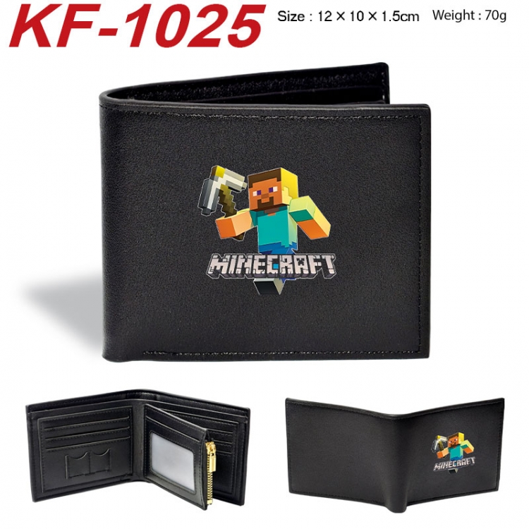 Minecraft Anime peripheral black brown leather double fold wallet 12X10X1.5CM 70g