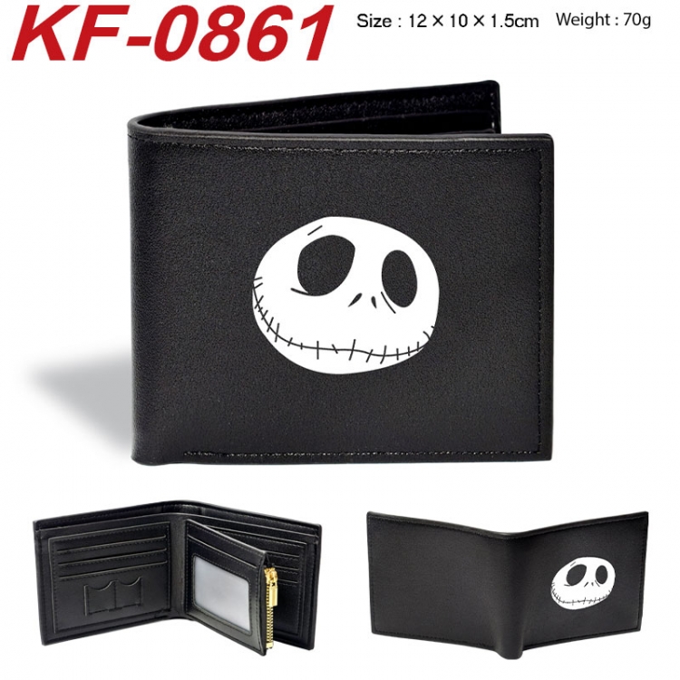 The Nightmare Before Christmas Anime peripheral black brown leather double fold wallet 12X10X1.5CM 70g
