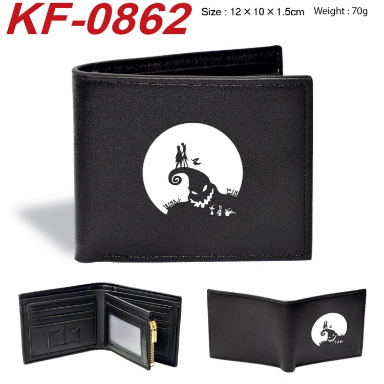 The Nightmare Before Christmas Anime peripheral black brown leather double fold wallet 12X10X1.5CM 70g