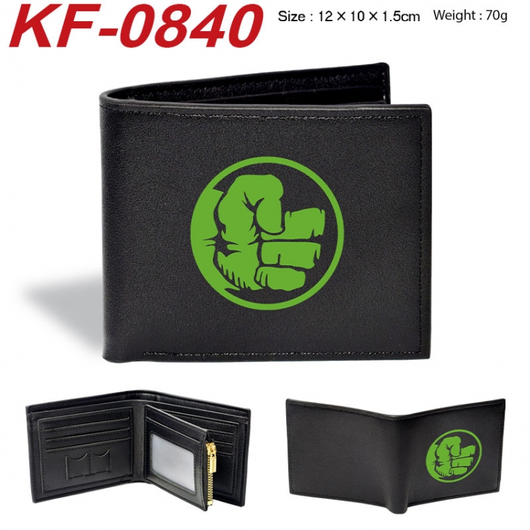 Marvel Anime peripheral black brown leather double fold wallet 12X10X1.5CM 70g