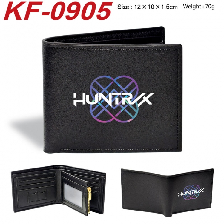 K-Pop:Demon Hunters Anime peripheral black brown leather double fold wallet 12X10X1.5CM 70g