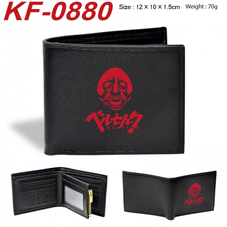 Berserk Anime peripheral black brown leather double fold wallet 12X10X1.5CM 70g