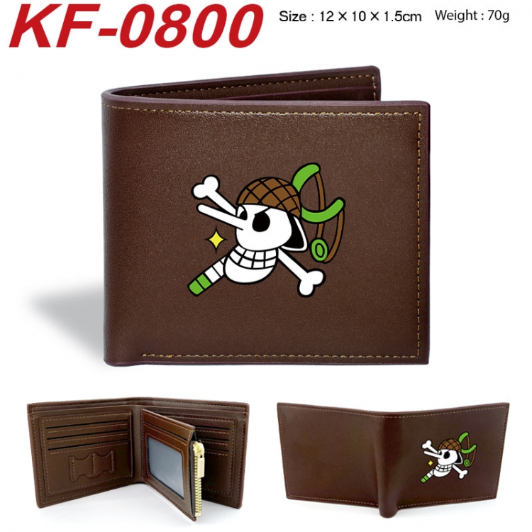One Piece Anime peripheral black brown leather double fold wallet 12X10X1.5CM 70g