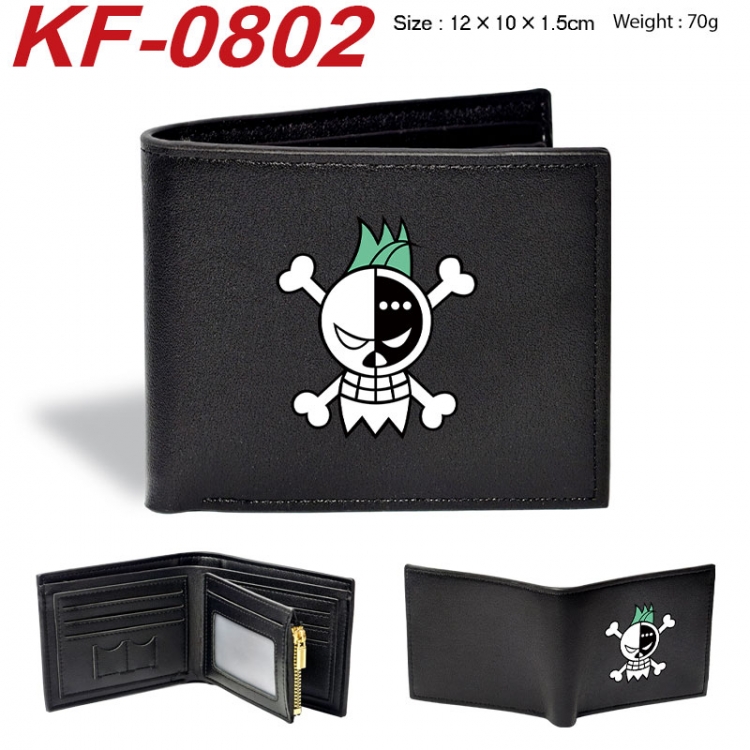 One Piece Anime peripheral black brown leather double fold wallet 12X10X1.5CM 70g