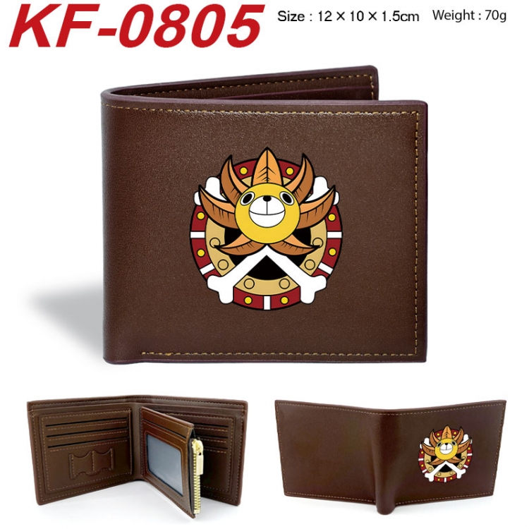 One Piece Anime peripheral black brown leather double fold wallet 12X10X1.5CM 70g