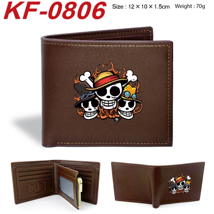 One Piece Anime peripheral black brown leather double fold wallet 12X10X1.5CM 70g