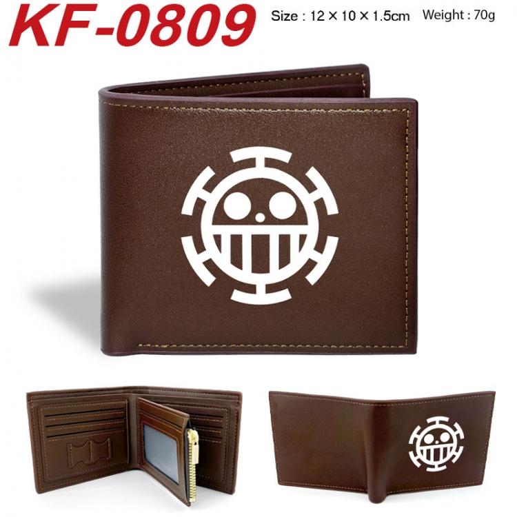 One Piece Anime peripheral black brown leather double fold wallet 12X10X1.5CM 70g