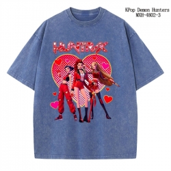 K-Pop Demon Hunters Anime peripheral pure cotton washed and worn T-shirt from S to 2XL