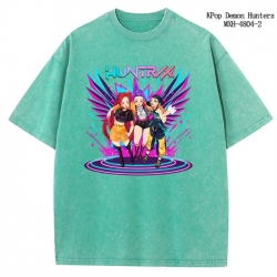K-Pop Demon Hunters Anime peripheral pure cotton washed and worn T-shirt from S to 2XL