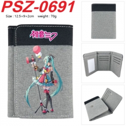 Hatsune Miku Anime color blocked three fold concealed wallet 12.5X9X2CM 70G