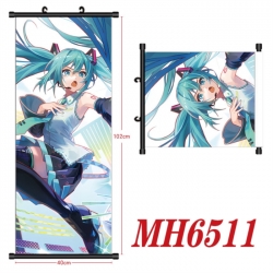 Hatsune Miku Anime black Plastic rod Cloth painting Wall Scroll 40X102CM 