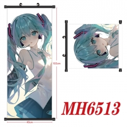 Hatsune Miku Anime black Plastic rod Cloth painting Wall Scroll 40X102CM 