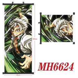 Demon Slayer Kimets Anime black Plastic rod Cloth painting Wall Scroll 40X102CM