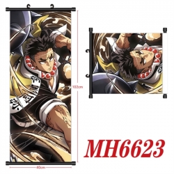 Demon Slayer Kimets Anime black Plastic rod Cloth painting Wall Scroll 40X102CM