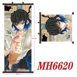 Demon Slayer Kimets Anime black Plastic rod Cloth painting Wall Scroll 40X102CM