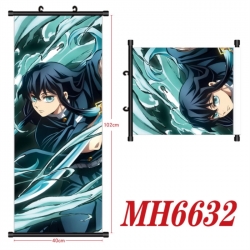 Demon Slayer Kimets Anime black Plastic rod Cloth painting Wall Scroll 40X102CM