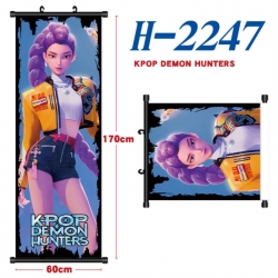 K-Pop Demon Hunters Black plastic rod cloth hanging canvas painting Wall Scroll 60x170cm