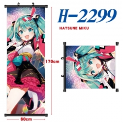 Hatsune Miku Black plastic rod cloth hanging canvas painting Wall Scroll 60x170cm