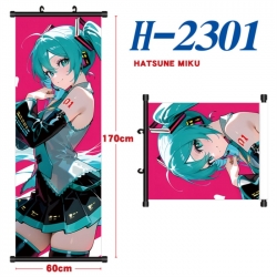 Hatsune Miku Black plastic rod cloth hanging canvas painting Wall Scroll 60x170cm
