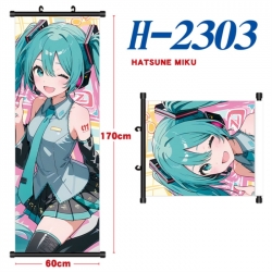 Hatsune Miku Black plastic rod cloth hanging canvas painting Wall Scroll 60x170cm