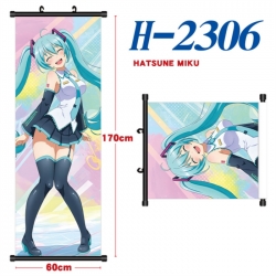 Hatsune Miku Black plastic rod cloth hanging canvas painting Wall Scroll 60x170cm
