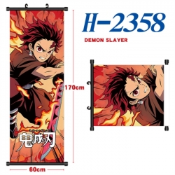 Demon Slayer Kimets Black plastic rod cloth hanging canvas painting Wall Scroll 60x170cm