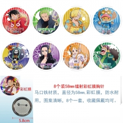 One Piece Anime Circular laser rainbow film brooch badge 58MM a set of 8