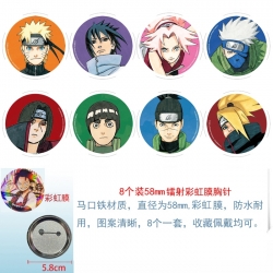 Naruto Anime Circular laser rainbow film brooch badge 58MM a set of 8